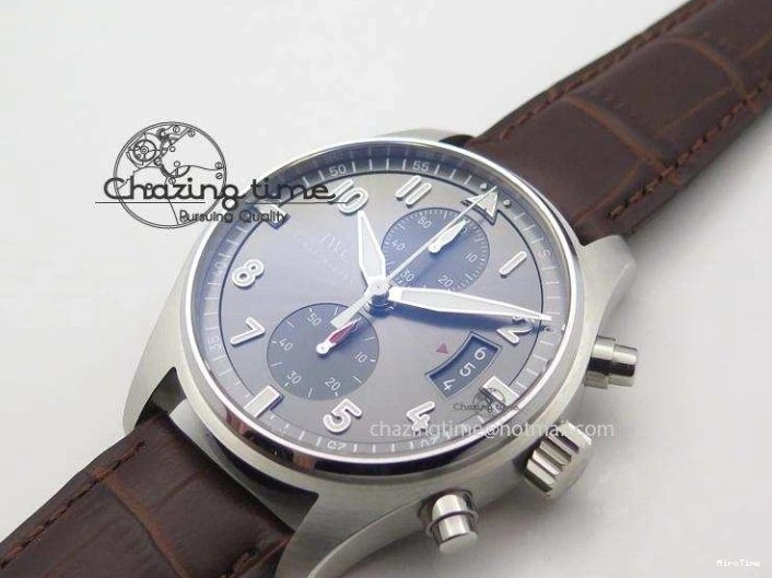 MIROTIME 0204 Cozy Pilot Chrono SS IW387802 V6F 1:1 Best Edition On Brown Leather Strap A 7323